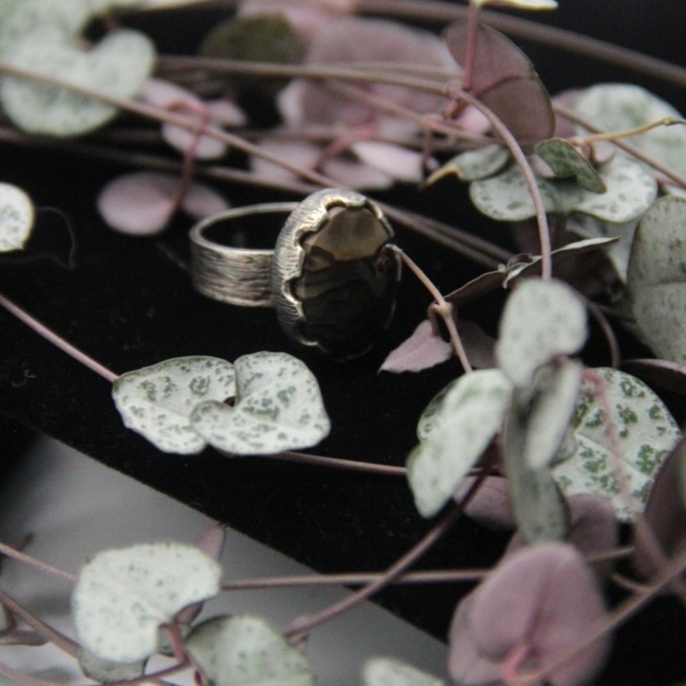 VTG Native American Sterling‎ Silver Agate Ring Brutalist Size 6.5